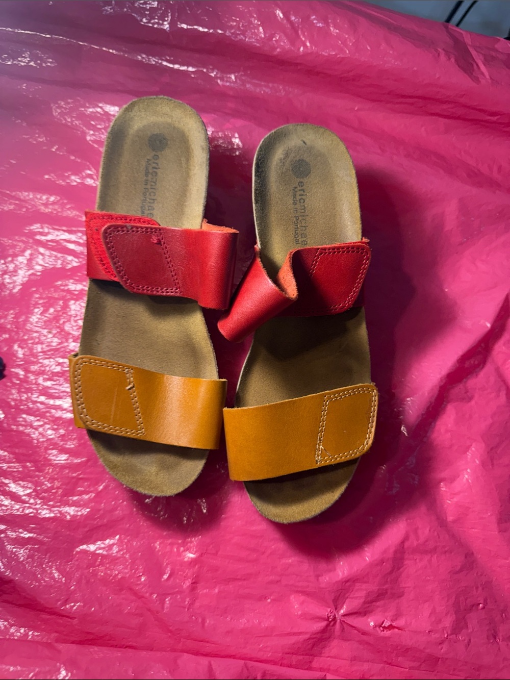 Eric Michael Two-Tone Red and Orange Women’s Slide Sandals